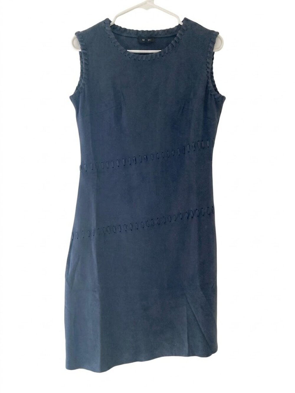 MAAC London Sleeveless Navy Shift Dress with Ladder Stitch Detailing